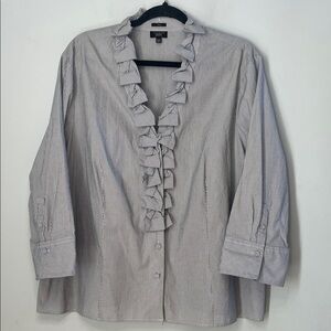 Talbots Women's Black and White Striped Ruffled Button Up Blouse Plus Size 20